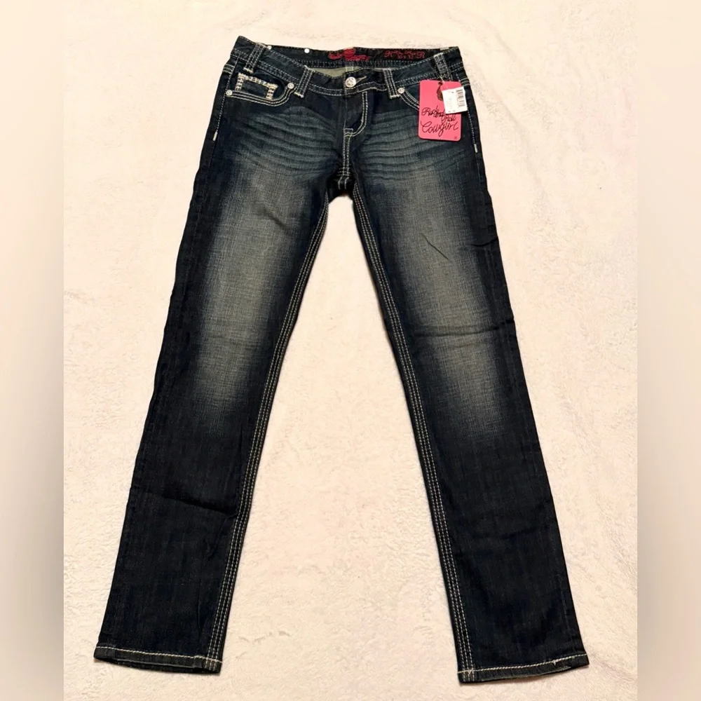 Rock & Roll Cowgirl Dark Blue Skinny Jeans Low Rise - Picture 2 of 5